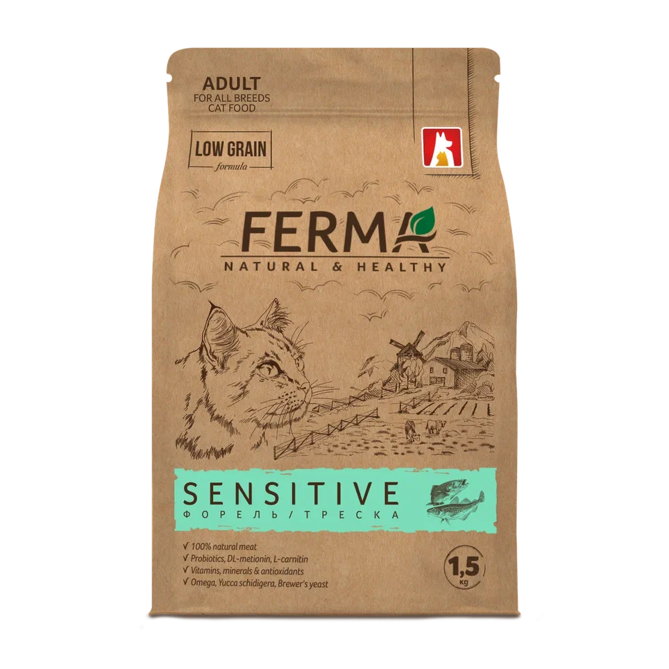 FERMA Sensitive сухой корм для кошек с форелью и треской 1.5кг фото, цены, купить