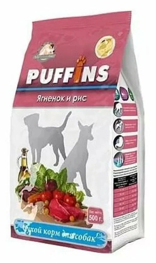 Puffins "Ягненок и рис" для собак 500г фото, цены, купить