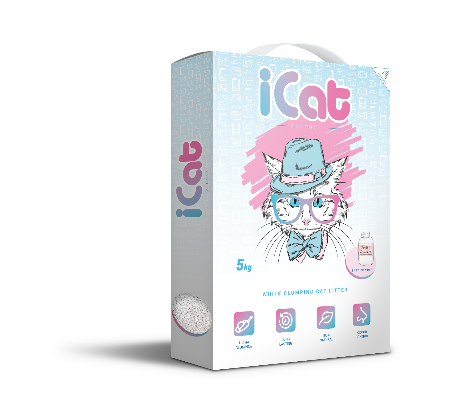 iCat Комкующийся Греция Белый с Ароматом Детской Присыпки коробка 5кг  фото, цены, купить