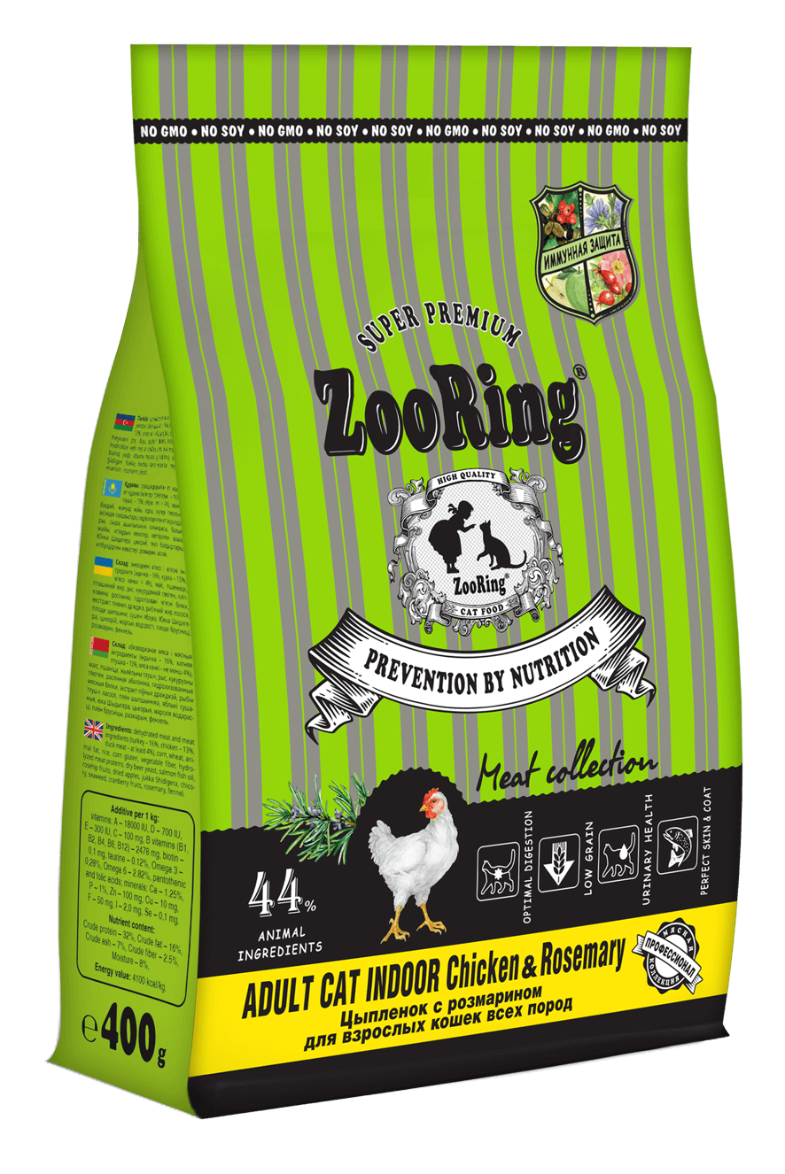 ZooRing Adult Cat Indoor Chicken&Rosemary Цыплёнок с розмарином 400г фото, цены, купить