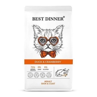 Best Dinner Adult Cat Duck & Cranberry с уткой и клюквой для уходаза кожей  и шерстью кошек 10 кг фото, цены, купить