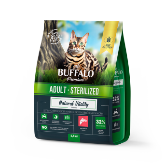 Mr.Buffalo STERILIZED с лососем для стерилизованных кошек 1,8кг фото, цены, купить