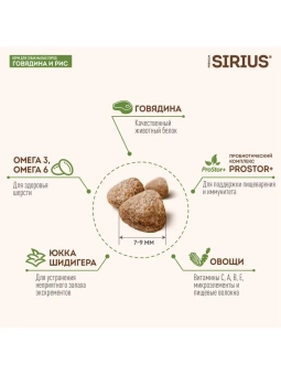 SIRIUS для взрослых собак мелких пород  говядина, рис 2кг фото, цены, купить