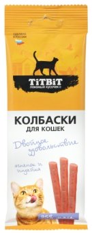 TiTBiT Колбаски Двойное удовольствие с ягнёнком и индейкой 15 г для кошек фото, цены, купить