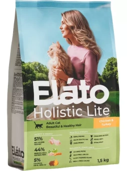 Elato Holistic Lite для кошек для здоровой шерсти с курицей и индейкой 1,5кг фото, цены, купить