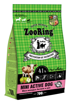 ZooRing Mini Active Dog  Мясо молодых бычков, рис для собак мини пород 700г фото, цены, купить