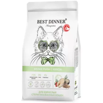 Best Dinner Monoprotein Adult Sterilised Fish&Quinoa для стерилиз.кошек с белой рыбой и киноа 1,5кг фото, цены, купить