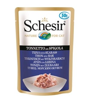 SCHESIR пауч 50г с тунцом,морским окунем для кошек фото, цены, купить