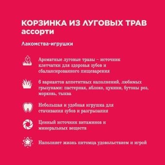 Лакомство Little One  для грыз Корзинка 65г из Луговых трав с наполнением (пастернак,цукини,морковь) фото