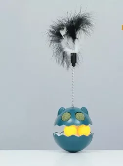 Неваляшка с перьями на пружине с кошачьей мятой 12,3*21см  фото, цены, купить