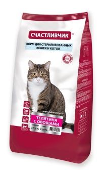Счастливчик для стерилизованных кошек, телятина с овощами 5кг фото, цены, купить