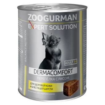 Zoogurman EXPERT Solution Dermacomfort консервы 350г, перепелка с рисом для собак фото, цены, купить