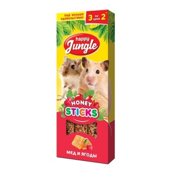Happy Jungle лакомства для мелких грызунов Мёд и Ягоды (3палочки) 90г  фото, цены, купить