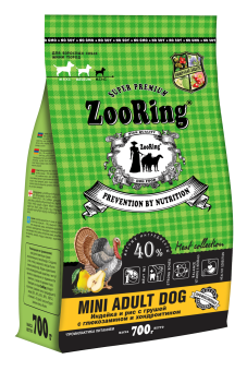 ZooRing Mini Adult Dog Индейка и рис с грушей с глюкозамином и хондроитином 700г фото, цены, купить