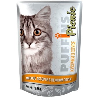 Puffins Picnic пауч 85г мясное ассорти в соусе для кошек фото, цены, купить