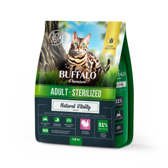 Mr.Buffalo STERILIZED с индейкой для стерилизованных кошек 1,8кг фото, цены, купить