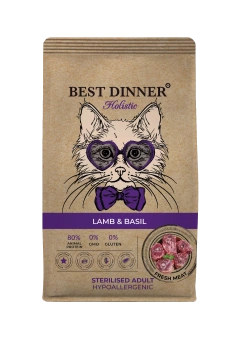 Best Dinner Holistic при аллергии ягненок, базилик для кастрир. и стерилиз  кошек 1,5 кг фото, цены, купить