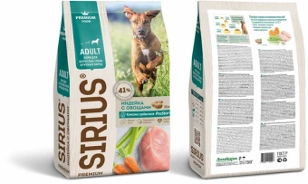 SIRIUS Индейка,овощи для собак крупных пород 15кг фото, цены, купить