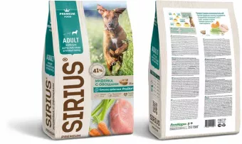 SIRIUS Индейка,овощи для собак крупных пород 15кг фото, цены, купить