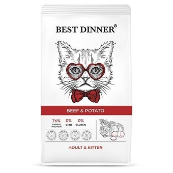 Best Dinner Adult & Kitten Beef & Potato с говядиной и картофелем для кошек и котят 1,5кг фото, цены, купить