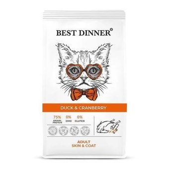Best Dinner Adult Cat Duck & Cranberry с уткой и клюквой для ухода за кожей и шерстью  кошек1,5 кг фото, цены, купить