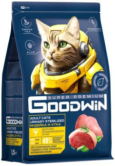 GOODWIN для стерилизованных кошек/кастрированных котов, для мочекаменной болезни Индейка и Утка 1,5  фото, цены, купить