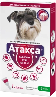 капли на холку от блох и клещей Атакса для собак 10-25кг (1пип*2,5мл) фото, цены, купить