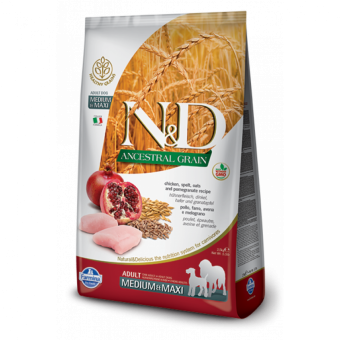 Farmina N&D ANCESTRAL GRAIN MEDIUM&MAXI низкозерновой 2,5кг с курицей и гранатом для собак фото, цены, купить