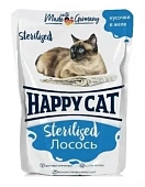 Happy Cat Паучи Желе Лосось кусочки для стерилизованных кошек 85г фото, цены, купить