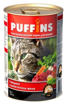 Puffins консервы кусочки  говядины в желе для кошек 415г фото, цены, купить
