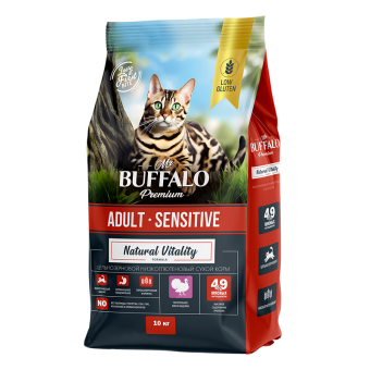 Mr.Buffalo ADULT SENSITIVE с индейкой  для кошек с чувствительным пищеварением 10кг фото, цены, купить