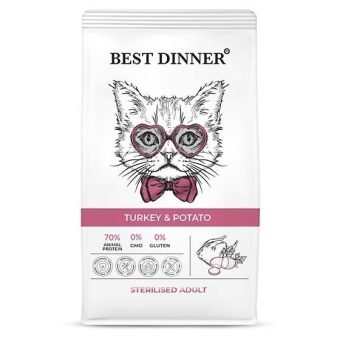 Best Dinner Sterilised Adult Turkey & Potato с индейкой и картофелем для кошек 10 кг фото, цены, купить