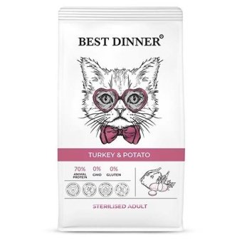 Best Dinner Sterilised Adult Turkey & Potato с индейкой и картофелем для кошек 10 кг фото, цены, купить