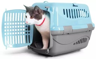 Переноска для животных Zooexpress Турне M с прозрачной пластиковой дверцей голубая 48 х 32 х 32 см фото, цены, купить