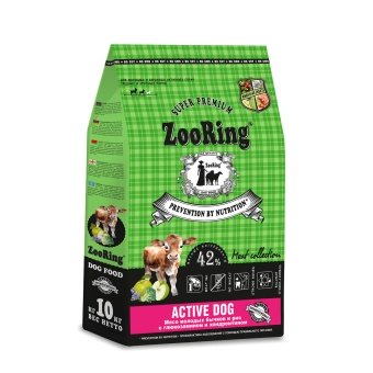 ZooRing Active Dog Мясо молодых бычков и рис с глюкозамином и хондроитином  для ср. и кр.пород 10кг фото, цены, купить