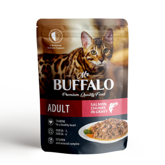 Mr.Buffalo пауч для взрослых кошек с чуствительной кожей HAIR&SKIN Соус  Лосось 85г фото, цены, купить